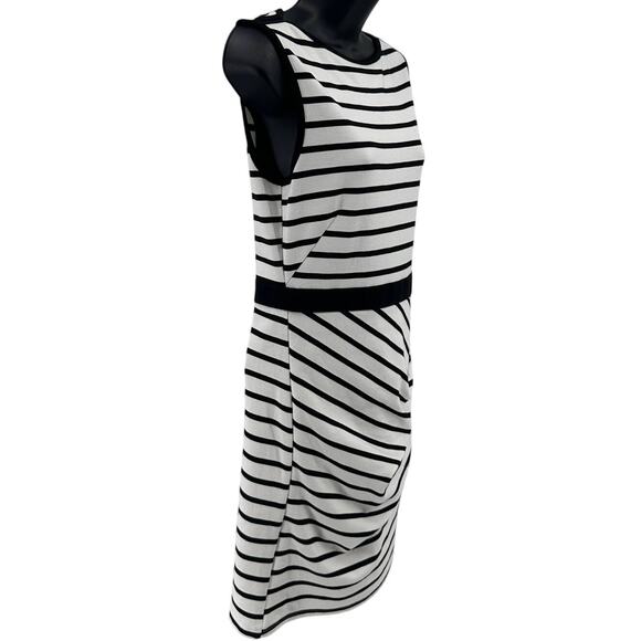 Soloiste Sheath Dress WMNS M Mini Knit Black White Stripe Fitted Twisted Stretch - Picture 3 of 8